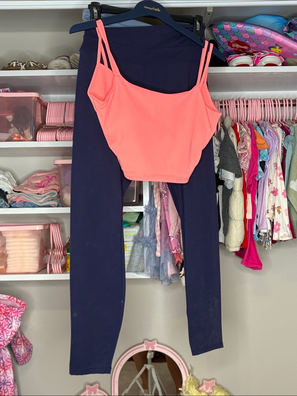 HALARA Coral Pink Crop Tank & Navy Leggings Set